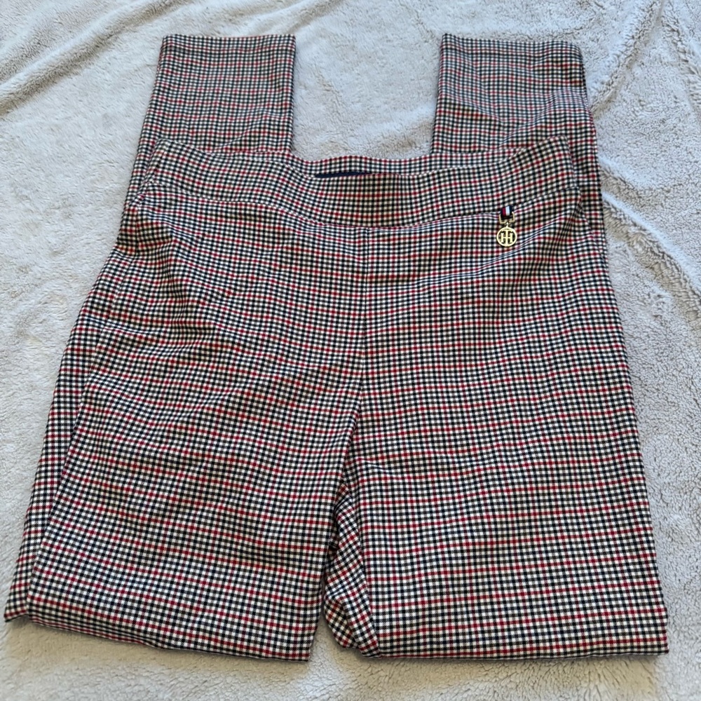 Tommy Hilfiger Plaid Dress Pants Womens 8 Red Navy Stretch Career